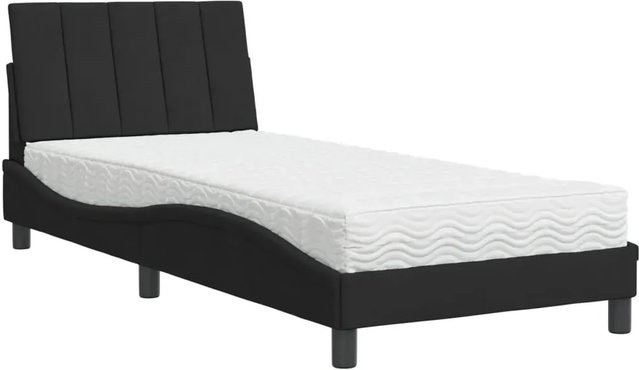 vidaXL Bett mit Matratze aus Samt und Schaumstoff in Schwarz, B/T/H: 90 x 190 x 74,5 cm - Bild 1