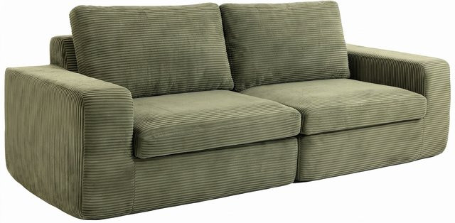 HOMCOM 3-Sitzer-Sofa aus Cordvelours in Grün mit Taschenfeder-Kissen und gepolsterten Armlehnen, Breite: 236 cm - Bild 1