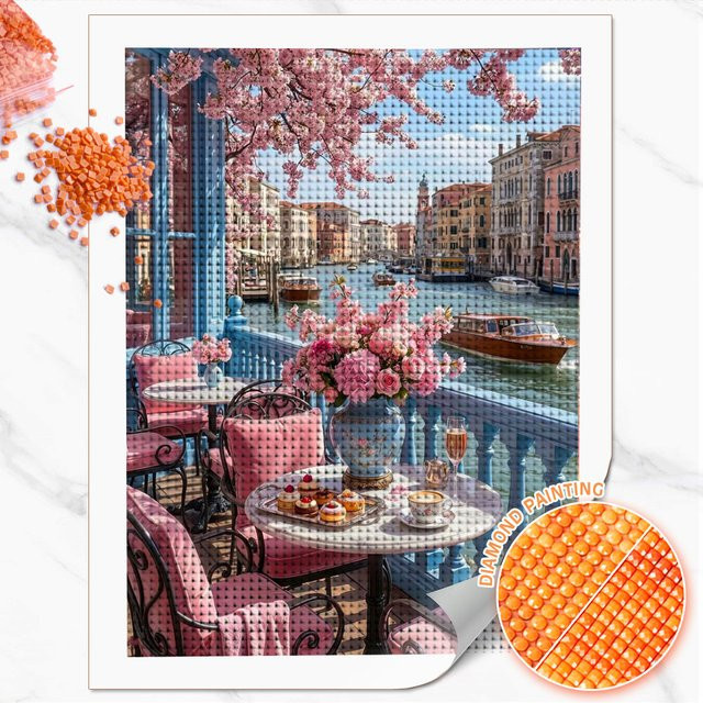 Huacan Diamantmalerei Set Stadt Nachmittagstee Landschaft als Diamantstickerei in Multicolour, B/H: 30 x 20 cm - Bild 1