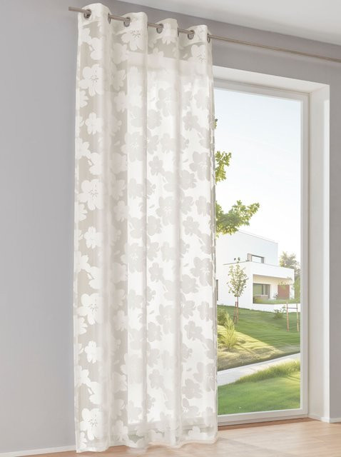 Heine Home Dekostore mit Blüten-Dessin in Weiß, semi-transparent, 75% Viskose und 25% Polyester - Bild 1