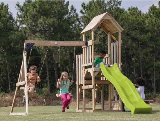 Axi Spielturm Mette mit Doppelschaukel und Rutsche in Braun und Hellgrün FSC zertifiziert - Bild 1