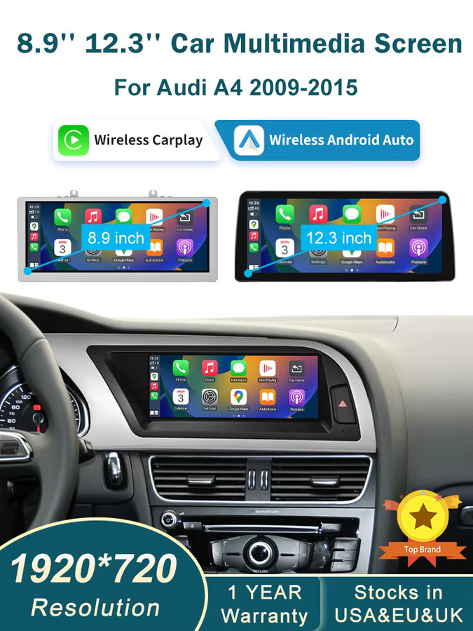 RoadTop 12.3 Zoll Kabelloses CarPlay Multimedia-System für Audi A4 2009-2015 3G MMI in Schwarz mit Android Auto und Airplay - Bild 1