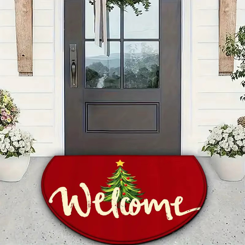 VIKAMA Weihnachts-Halbkreis-Fußmatte in Rot für Eingangsbereich, Flur und Badezimmer - Bild 3