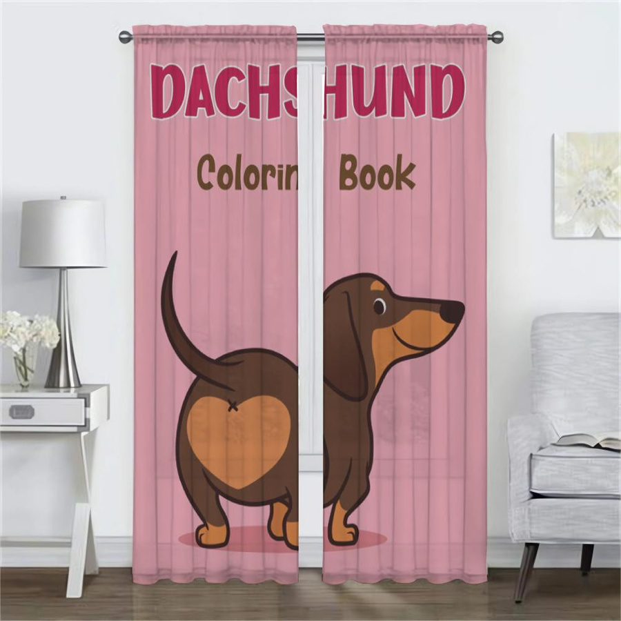 Modernes Dackel Tüll Vorhang Set für Wohnzimmer und Schlafzimmer, 2 Paneele, halbtransparent, B: 50 cm, H: 70 cm - Bild 1