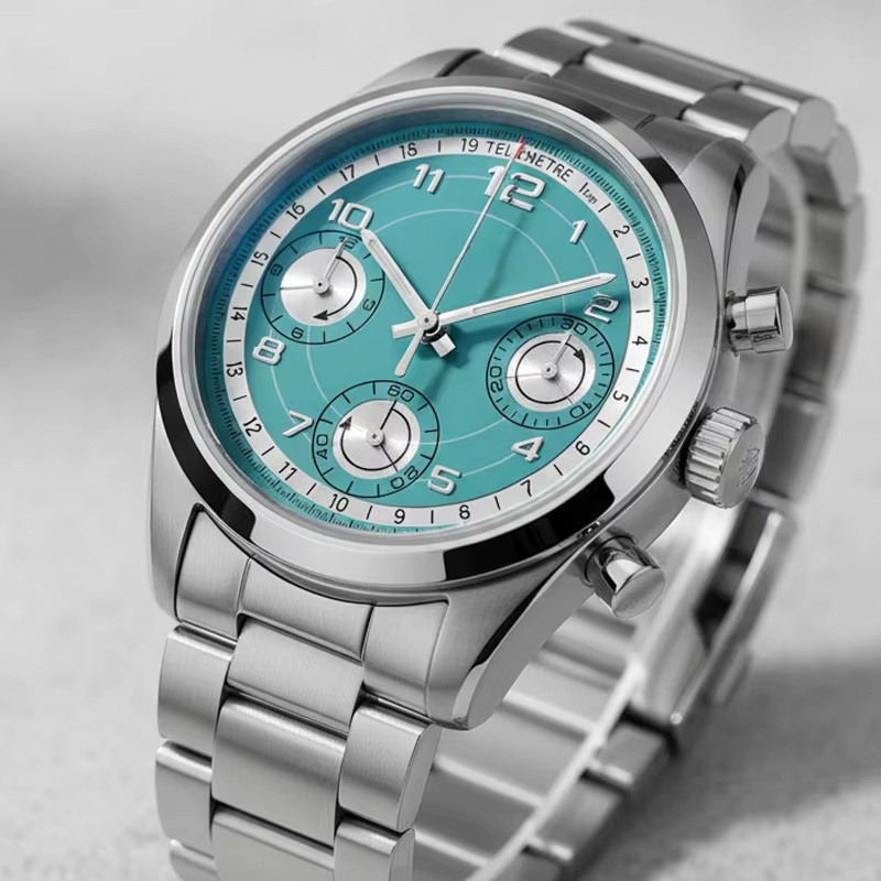 CAOWTAN Uhrenzifferblatt Chronograph, Edelstahl, Weiß, 29,5 mm - Bild 2