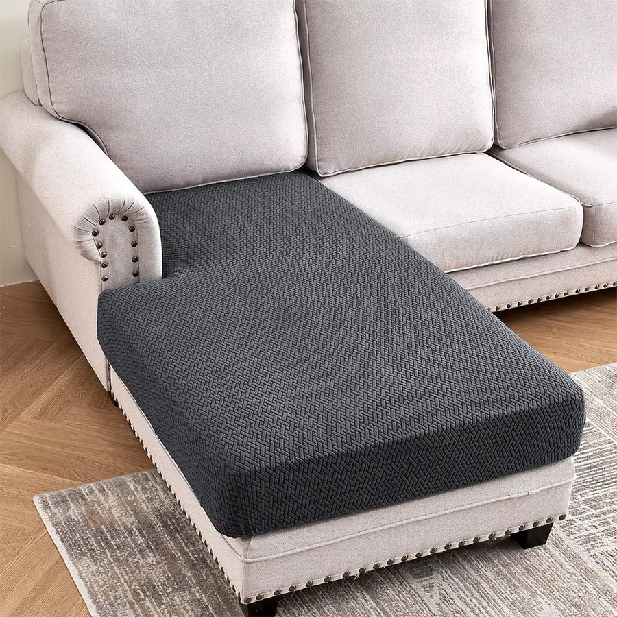 BRHUIXUE Jacquard-Stretch-Sofa-Kissenbezüge in Beige und Grau, elastische und waschbare Sofasitzbezüge für L-förmige Möbel - Bild 2