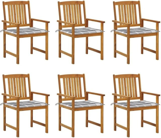 vidaXL Gartenstuhl-Set aus Akazien-Massivholz mit Kissen, 6 Stück, Braun/Grau - Bild 1