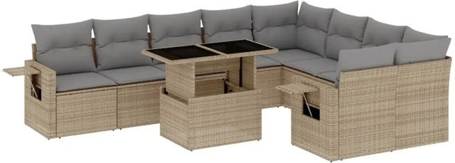 vidaXL 10-tlg Garten-Sofagarnitur aus Poly-Rattan mit Kissen in Beige - Bild 1