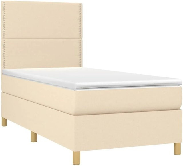 vidaXL Boxspringbett Hybrid mit Matratze und Taschenfedern, Creme, B/T/H: 90 x 200 x 118 cm - Bild 1