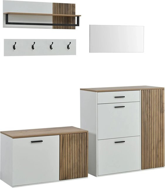 okwish Schuhschrank Set mit Spiegel und Garderobe für den Flur, Weiß, B/H/T: 85 x 85 x 36 cm - Bild 1