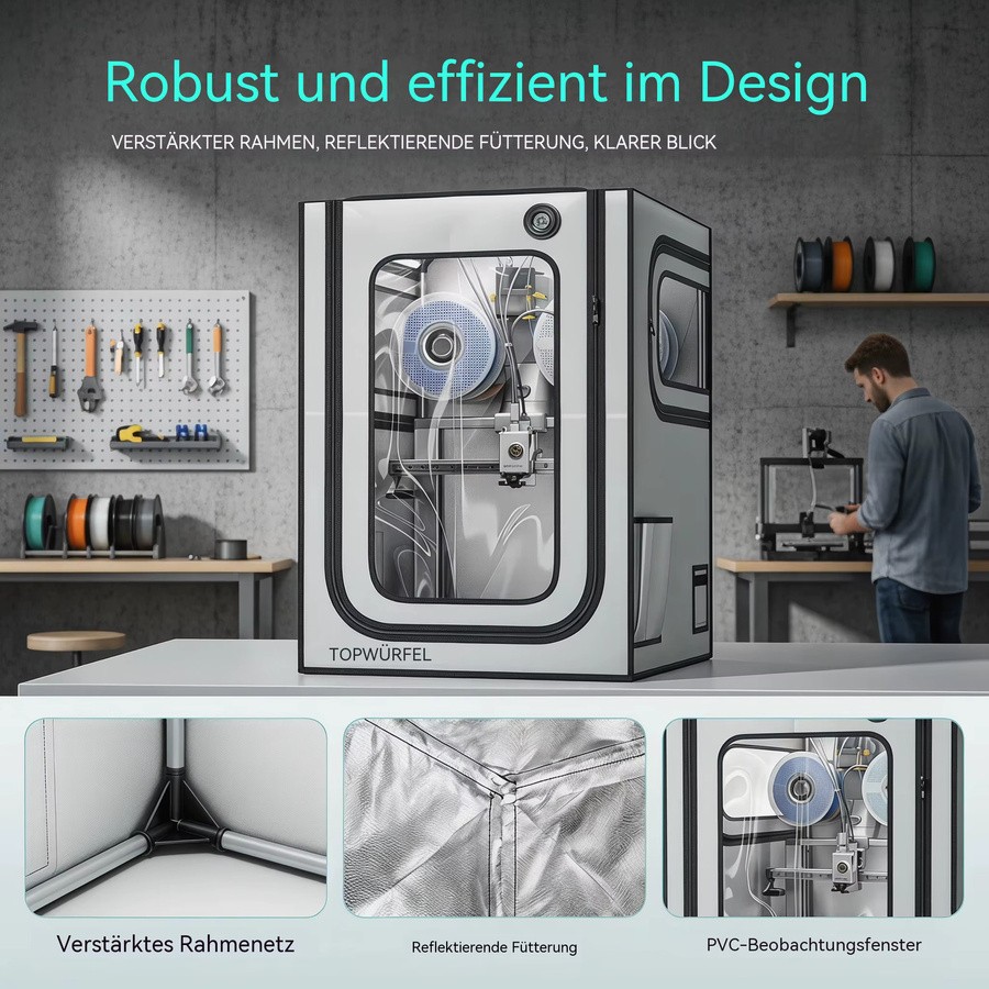 YOOPAI 3D-Drucker-Gehäuse für Bambu Lab A1 und A1 Mini Combo, wasserdicht und geräuschreduzierend mit LED-Licht, Schwarz - Bild 3