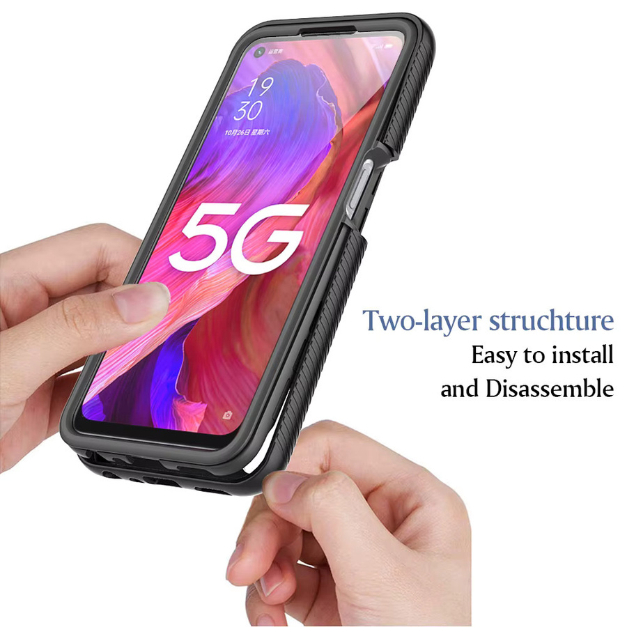Kumonkey Stoßfeste Schutzhülle mit integriertem Displayschutz für OPPO A54 5G, A74 5G, A57 5G, A77 5G, A57S in Transparent und Schwarz - Bild 3