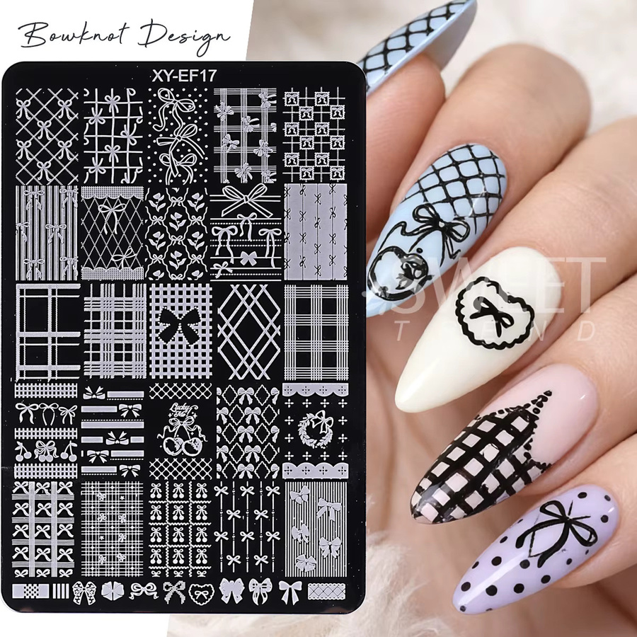 SWEET TREND Nageldruckvorlagen, 2 Stück, Schleifenmuster, Schmetterling-Spitze, Gitter-Herz - Bild 2