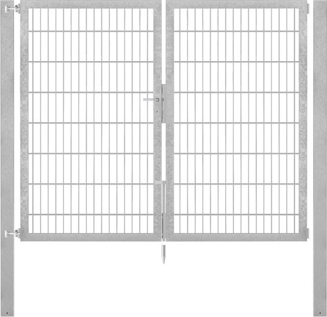 Doppeltor Flexo Plus aus Stahl in Silber, B: 200 cm, H: 160 cm, inklusive Pfosten B: 80 cm, T: 80 cm, feuerverzinkt - Bild 1