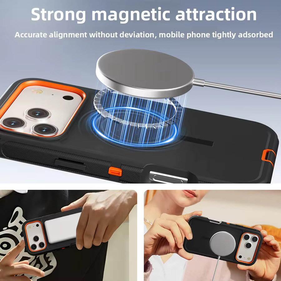 Armor OTT Defender Box Magnetische Hülle für iPhone 18 Pro Max 17 Air 16 15 14 13 12 mit MagSafe und Clip, Schwarz-Orange - Bild 4