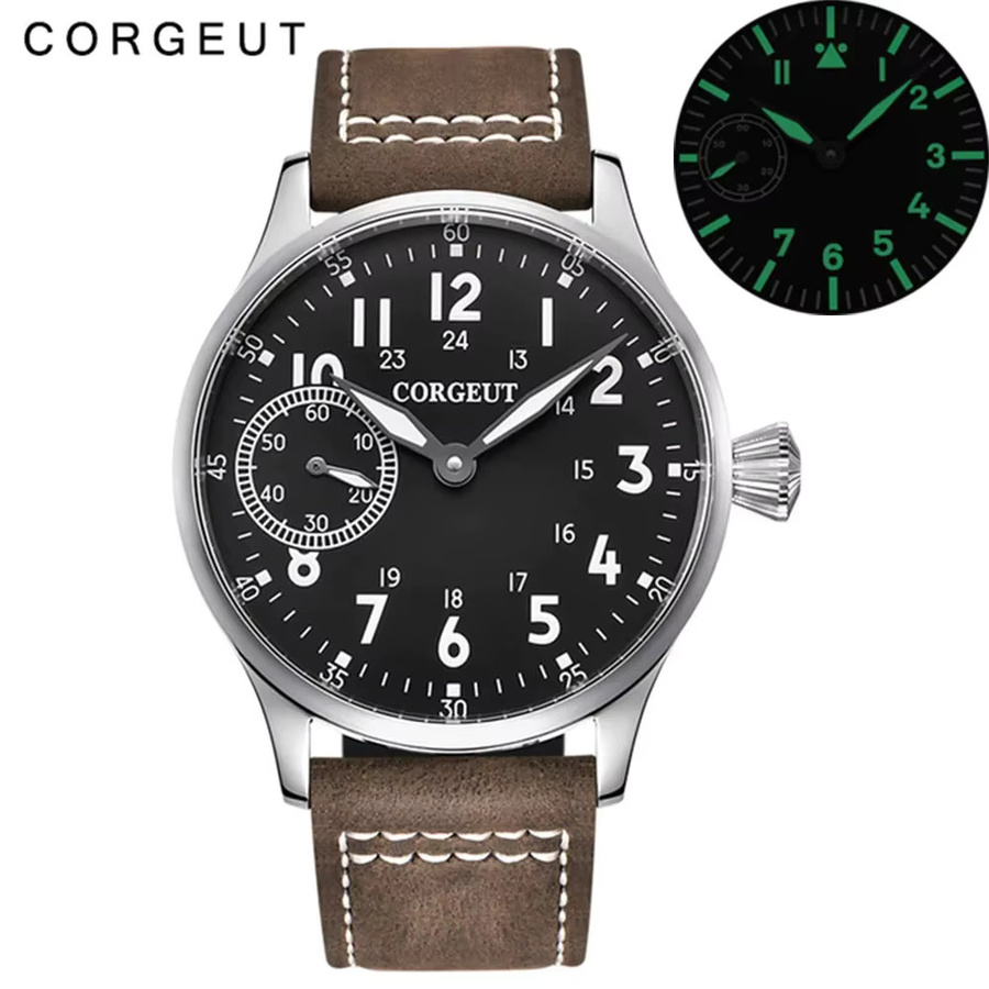 Corgeut Armbanduhr, Handaufzug, Leder, 44 mm, Herren, Schwarz - Bild 2