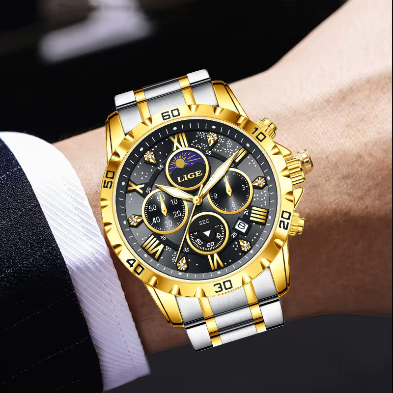 LIGE Chronograph, Quarz, Edelstahl, Schwarz, Herren - Bild 2
