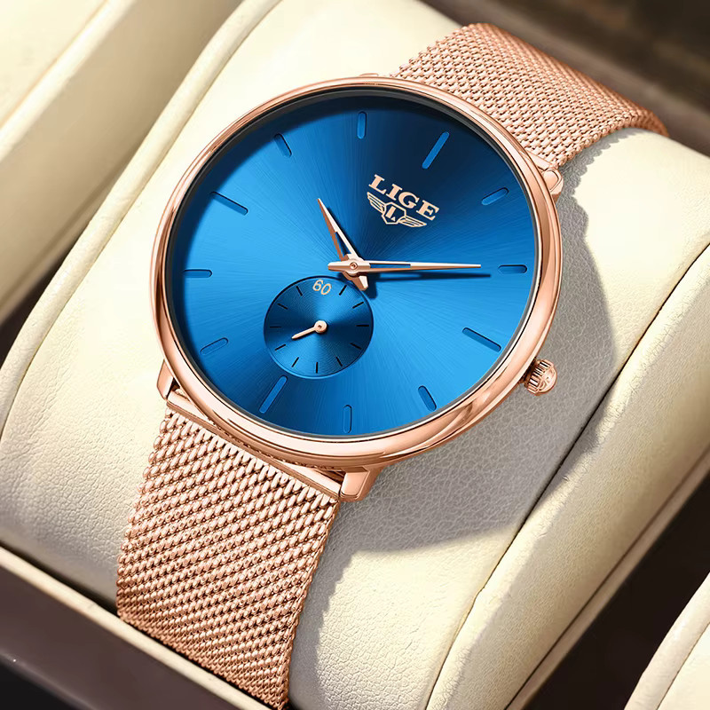 LIGE Armbanduhr Quarz, Rund, Blau, Silber, Roségold, Damen - Bild 4