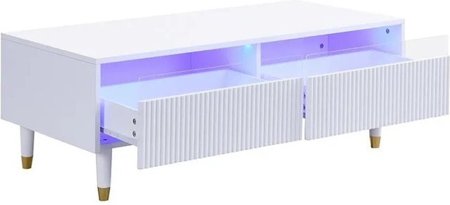 Moderner Couchtisch PXloue in Weiß mit Wellenfront und Schubladen, B/T/H: 110 x 50 x 40 cm - Bild 1