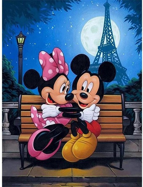 Disney Diamond Painting Mickey und Minnie Maus Romantische Mondlichtnacht Illustration DIY Kreuzstich Set, Mehrfarbig, B: 30 cm x H: 40 cm - Bild 1