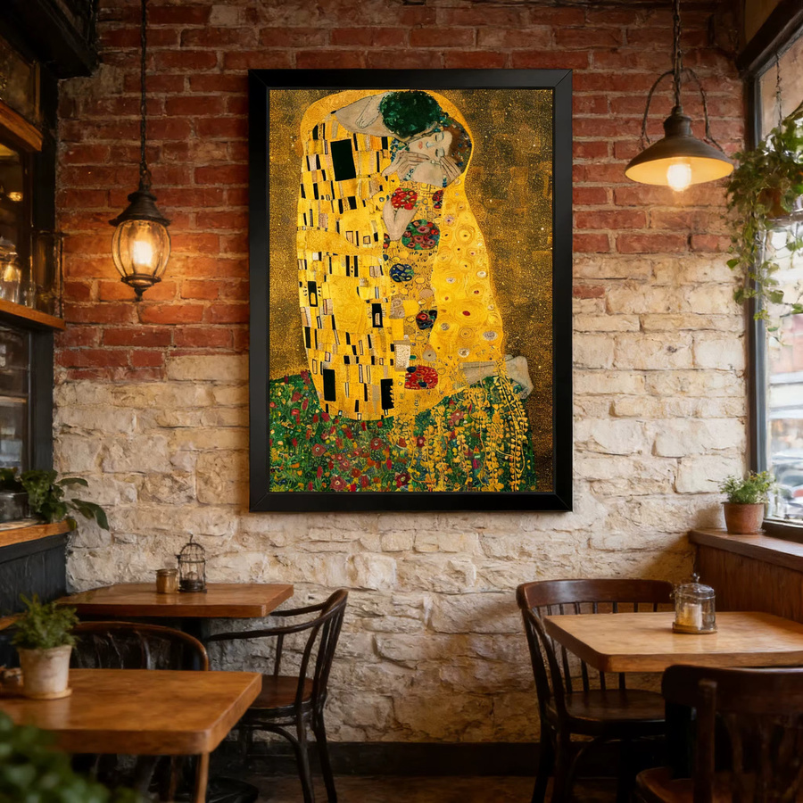 Gustav Klimt Der Kuss Wanddruck in Gold als dekoratives Jugendstil-Kunstwerk auf Leinwand - Bild 3