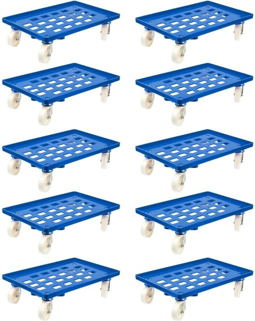 PROREGAL SparSet 10x Transportroller für Euroboxen 60 x 40 cm, Blau, mit Kunststoffrädern, Gitter/Rasterdeck, 2 Lenkrollen und 2 Bremsrollen, Tragkraft 300 kg - Bild 1