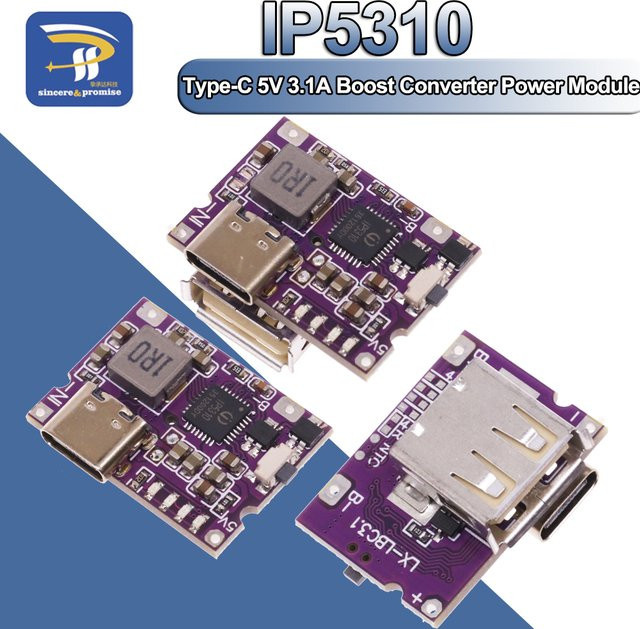 IP5310 USB-C Boost Converter Step-Up Power Modul 5V zu 4,2V 3A mit LED Anzeige für Lithium-Batterien in Violett - Bild 1