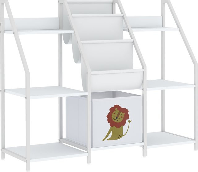 AIYAPLAY Montessori-Bücherregal für Kinder mit Löwen-Print, Weiß, B/T/H: 93 x 30 x 76 cm - Bild 1
