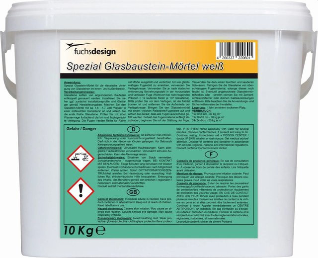 Fuchs Glasstein Spezial Mörtel in Weiß, 10 kg - Bild 1