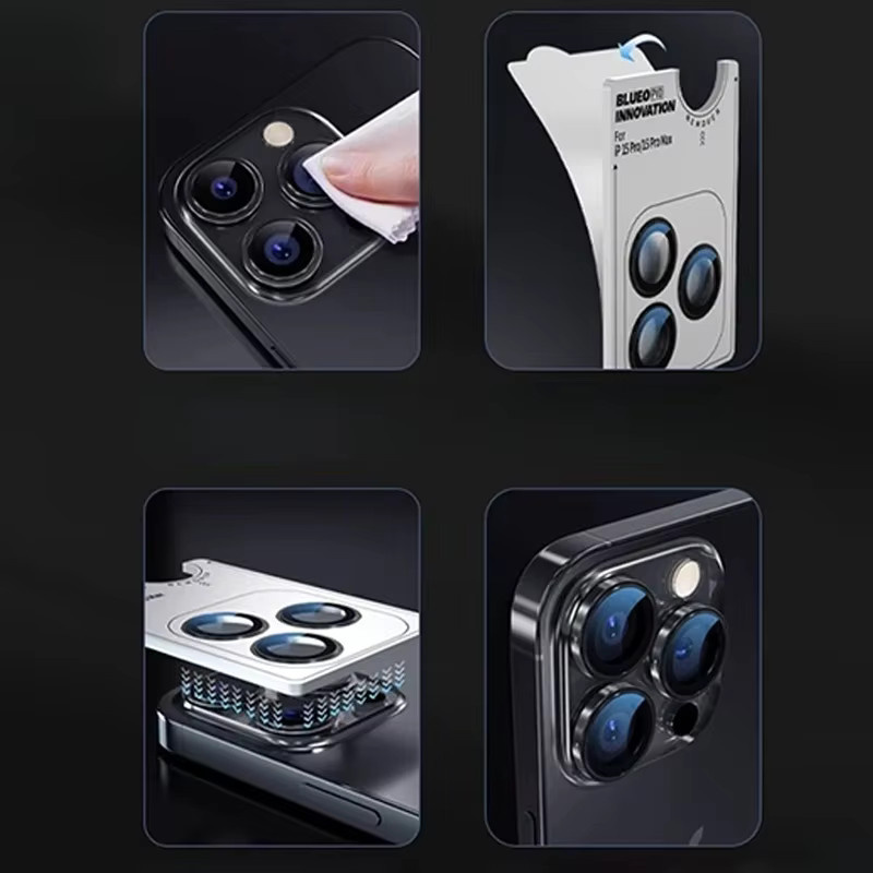 AR und AF Kamera Objektiv Schutzring aus gehärtetem Glas für iPhone 15, iPhone 15 Plus, iPhone 16 Pro und iPhone 16 Pro Max in Transparent und Blau - Bild 4