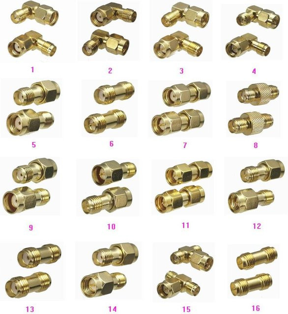 SMA RP-SMA zu SMA RPSMA RF-Koaxial-Adapter Set aus Messing in Gold, gerade und gewinkelt - Bild 1