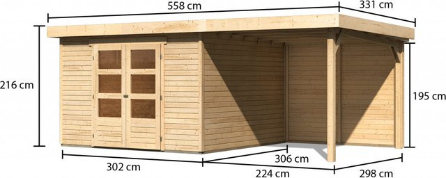 Gartenhaus ASKOLA 6 Naturbelassen mit Anbaudach und Rückwand B/T: 302 x 306 m - Bild 1