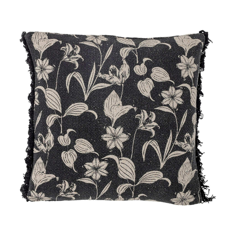 Bloomingville Kissen Mali aus recycelter Baumwolle in Schwarz mit floralem Design, B/B/H: 50 x 50 x 50 cm - Bild 1