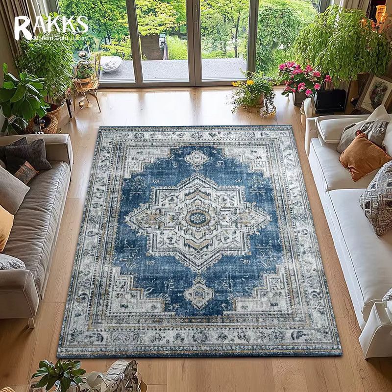 RAKKS Marokkanischer Mandala-Teppich aus blauem Samt, rutschfest und pflegeleicht - Bild 2