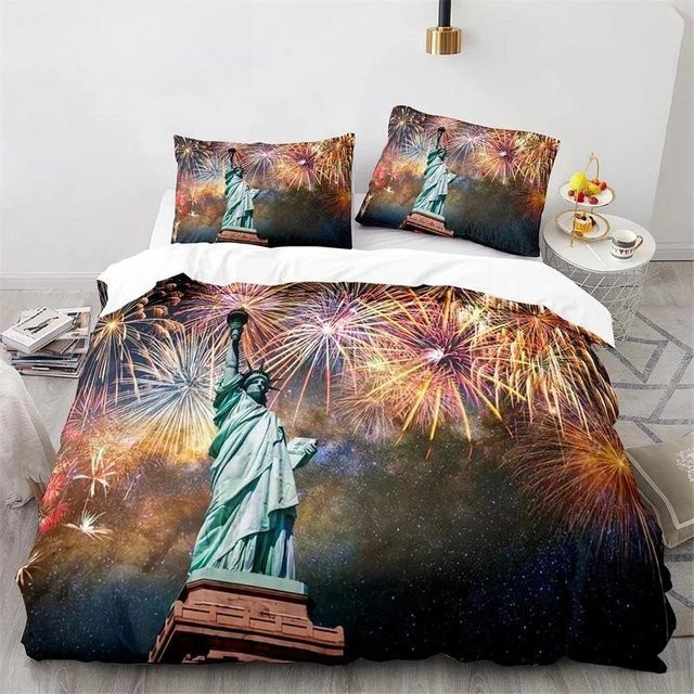 Lodestar Bettwäsche-Set Freiheitsstatue Mikrofaser Mehrfarbig King Size B/H: 133 x 70 cm - Bild 1