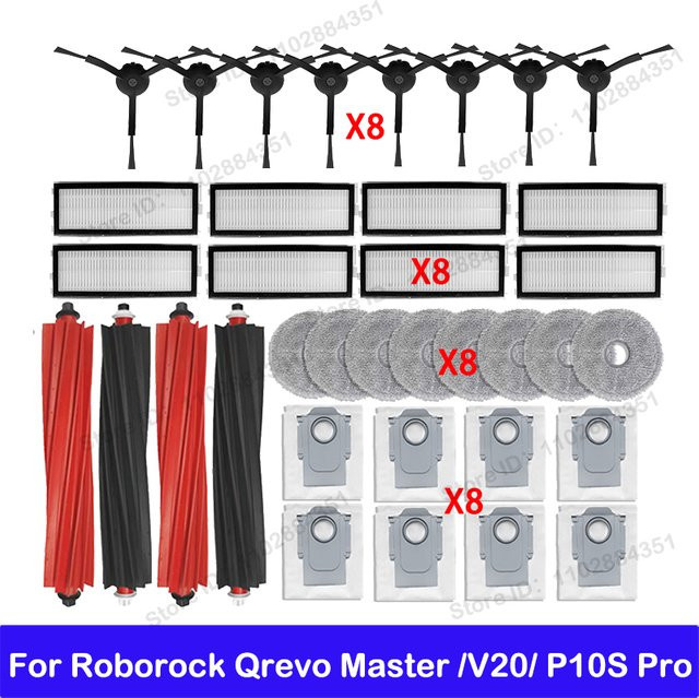 Roborock Ersatzteil-Set für Qrevo Master, Qrevo Slim, V20 und P10S Pro mit Hauptwalze, Seitenbürstenabdeckung, Filter, Mopp-Tuch und Staubbeutel, Multicolor - Bild 1