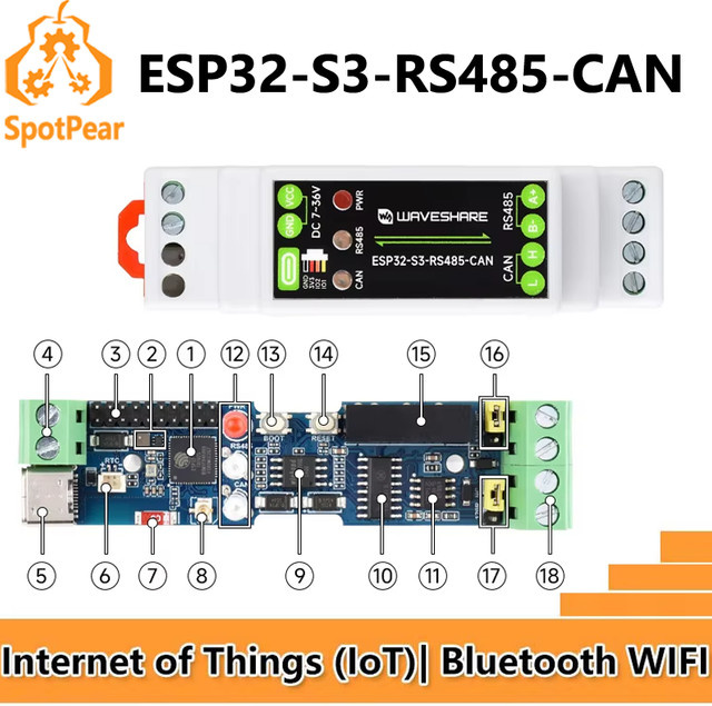 Spotpear ESP32-S3 IoT RS485 CAN-Kommunikator mit WiFi und Bluetooth in Weiß - Bild 1