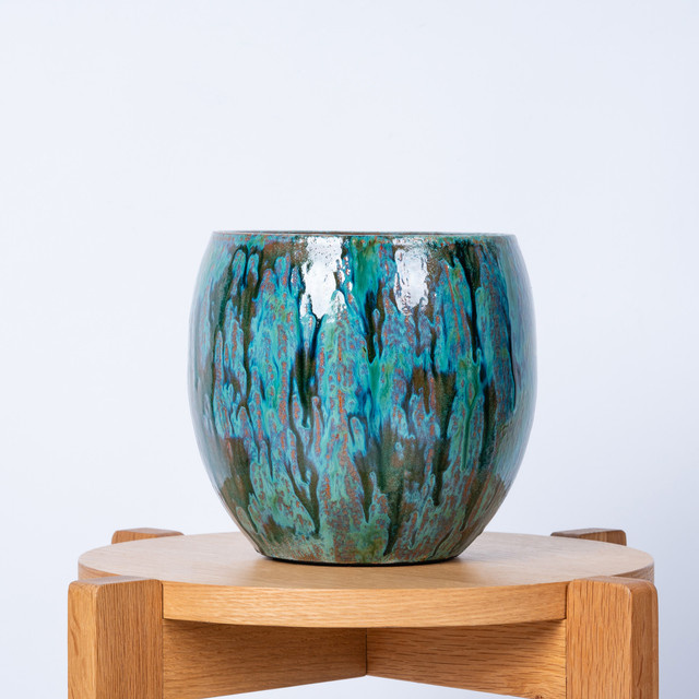 Keramik Übertopf BLUME2000 modern in Schwarz und Mint, Durchmesser: 17 cm - Bild 1