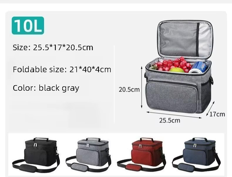 Thermoisolierte Lunchbox von xierya mit Kühlakku in Grau, 10 l Volumen, als Umhängetasche für Picknick und Camping - Bild 5