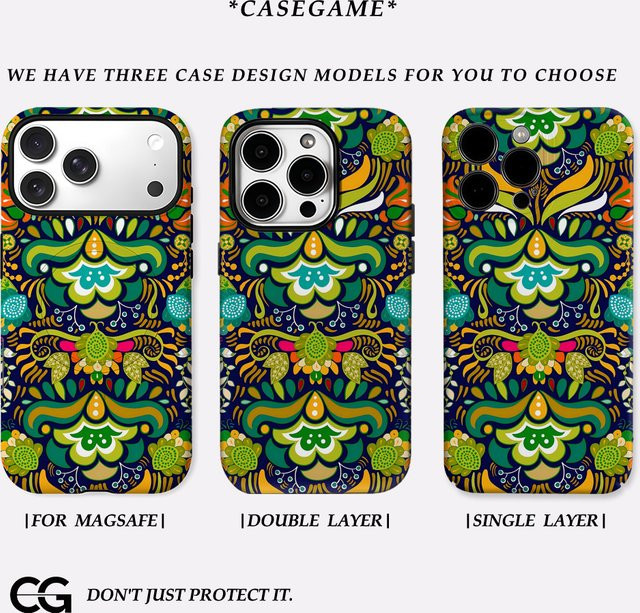 Potdemiel Handyhülle Tribal Green Bloom für iPhone 17 16 15 14 13 Pro Max Plus mit doppelschichtiger Rückseite in Grün Multicolour - Bild 1
