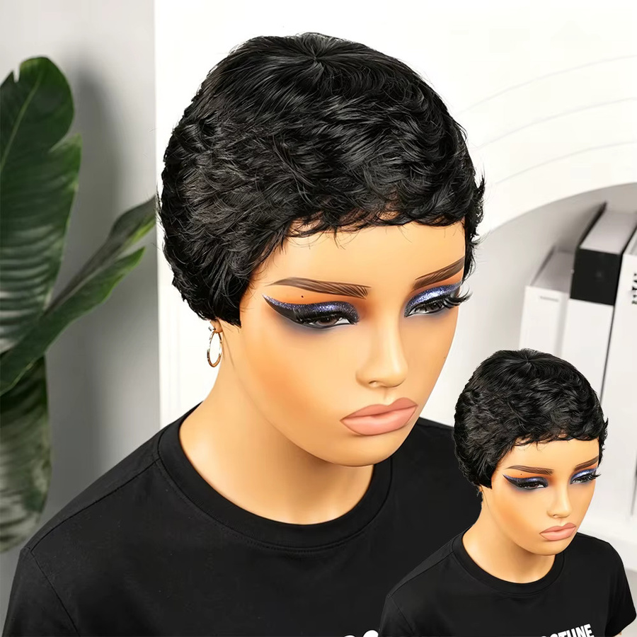 OYM HAIR Pixie-Schnitt-Perücke, Schwarz, Brasilianisches Echthaar, Damen - Bild 4