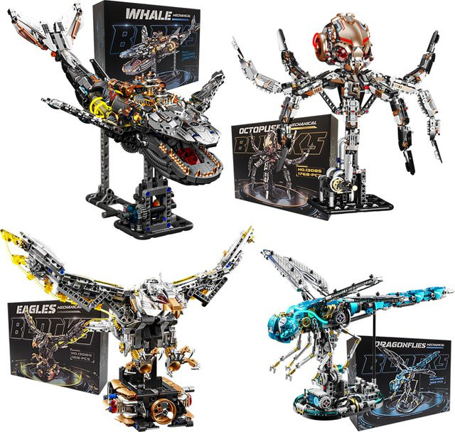 Yaafun DIY Mechanische Tiersteine Kit – Kreatives MOC STEM Lernspielzeug aus Kunststoff für Libelle, Oktopus, Wal und Adler in Multicolour - Bild 1