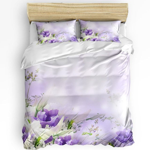 Lodestar Bettwäsche-Set mit floralem Lavendel-Design in Lila und Grün, bestehend aus 1x Bettbezug und 2x Kissenbezügen, B/H: 150 x 200 cm - Bild 1