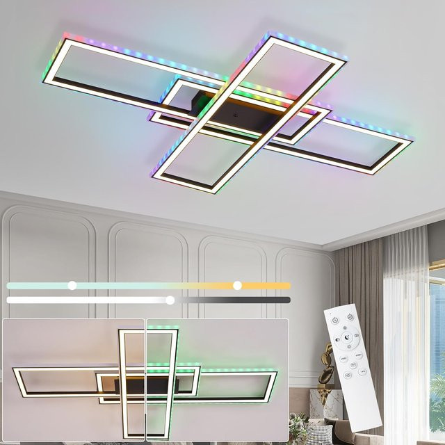 Nettlife LED Deckenleuchte in Schwarz mit RGB Farbwechsel, 50W, dimmbar mit Fernbedienung, modern für Wohnzimmer, Schlafzimmer, Büro oder Gaming-Zimmer - Bild 1