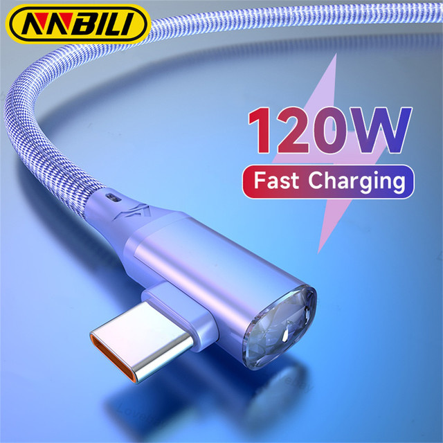 NNBILI USB Typ-C-Kabel 120W mit 180 Grad Winkel für schnelles Laden und Datenübertragung, USB-C auf USB-C Kabel für Huawei und Samsung - Bild 1