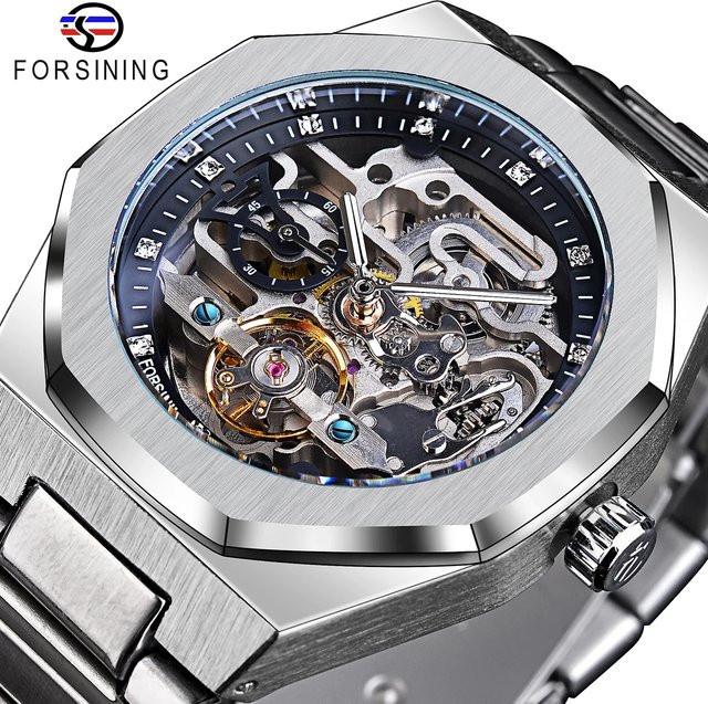 Forsining Armbanduhr, Automatik, Skelett, Edelstahl, Herren, Schwarz - Bild 1