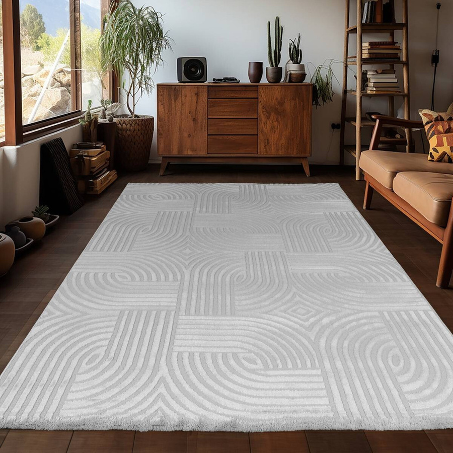 Ayyildiz Kurzflorteppich Sahara in Silber im Boho-Stil mit 3D-Design, Breite: 80 cm, Länge: 250 cm - Bild 2