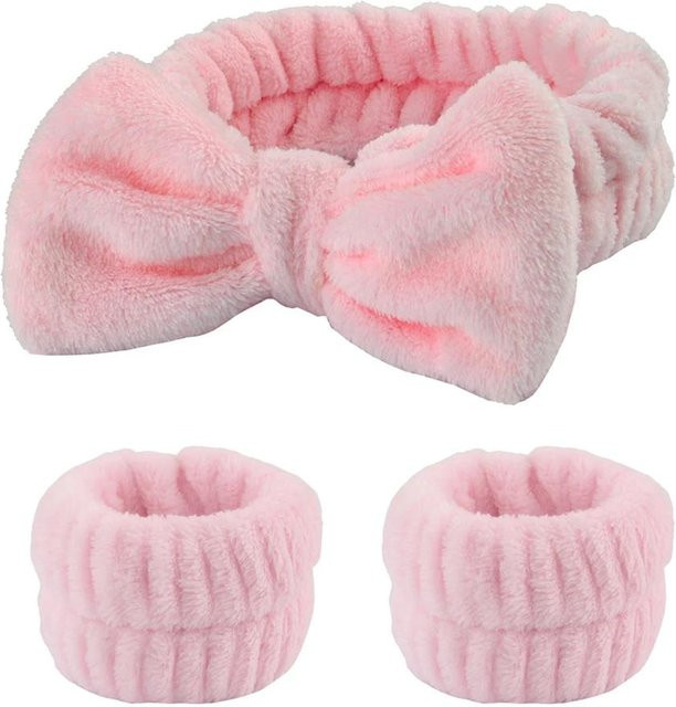 YULIN Spa Stirnband und Handgelenk-Schweißband aus Mikrofaser, 3 Stück, pink - Bild 1