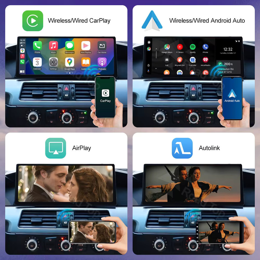 Road Top Wireless Carplay Multimedia Monitor mit 12,3-Zoll-Ultradünnbildschirm für BMW 5er E60 E61 und 3er E90 E91 E92 E93 CCC/CIC, Schwarz - Bild 3