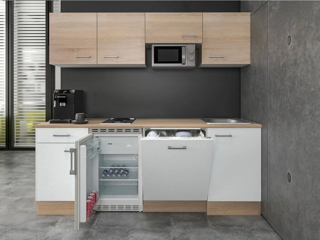 Flex-Well Classic Büroküche Florida, Farbe Weiß-Sonoma Eiche, Breite: 210 cm, Tiefe: 60 cm - Bild 1